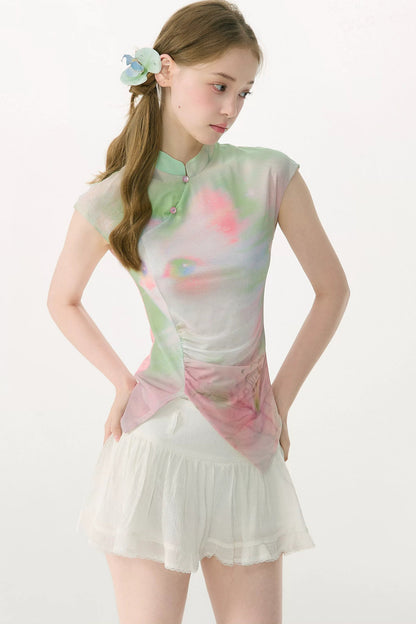 Gradient Mesh Cat Print T-Shirt