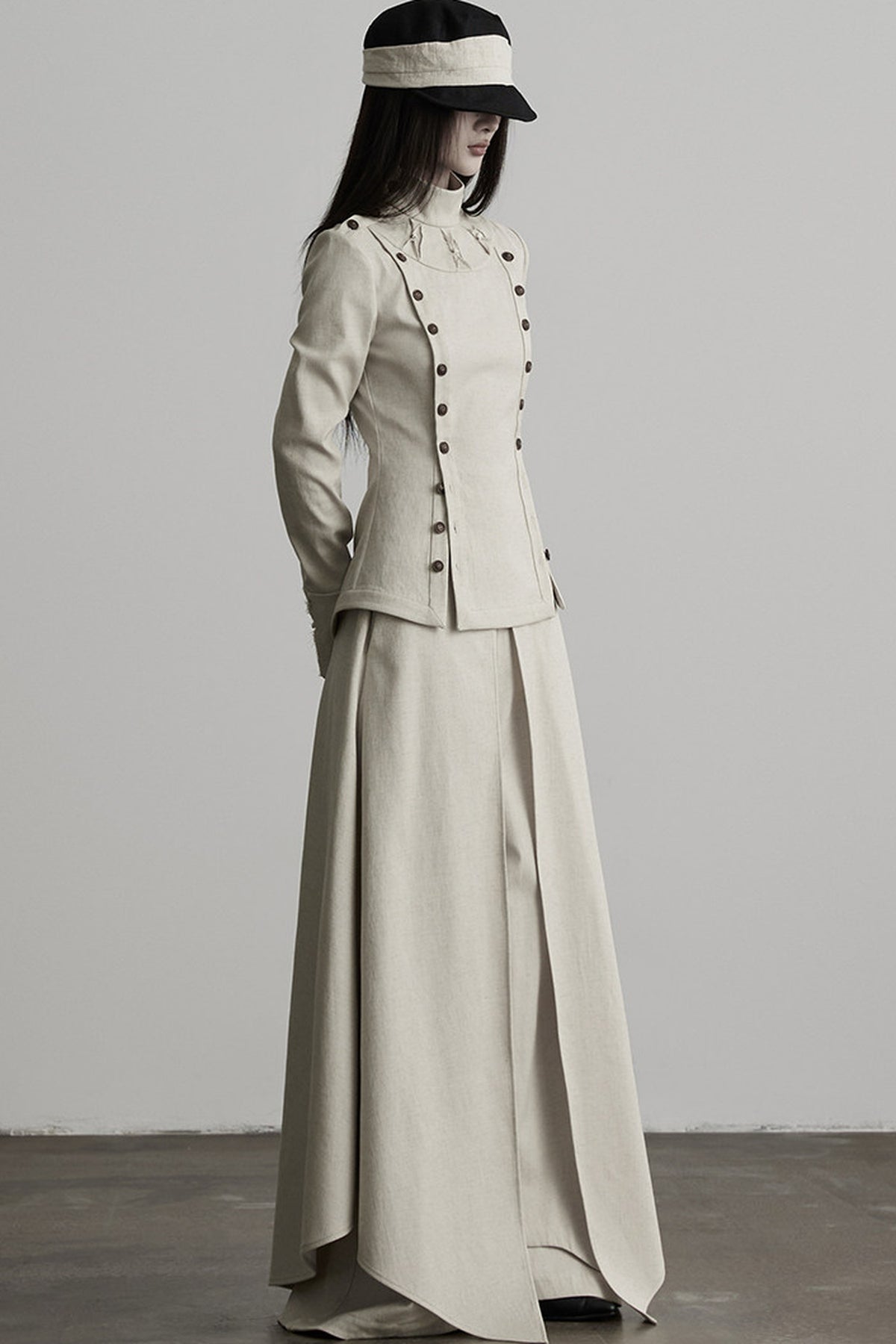 French Linen Blend Layered-Look Wide-Leg Pants