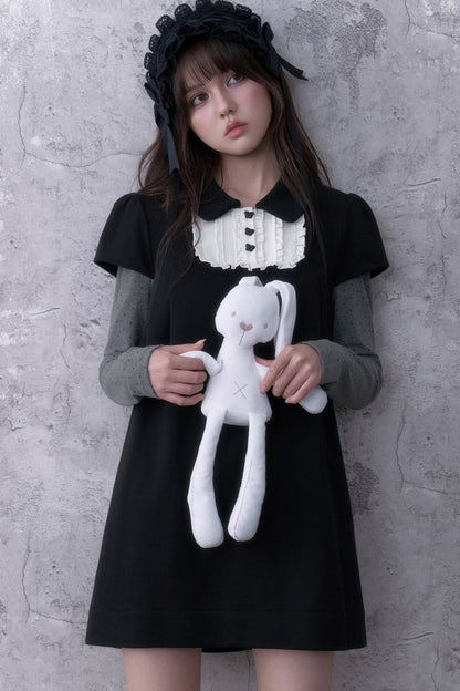 Dark Doll Collar Layered-Look Long Sleeve Dress