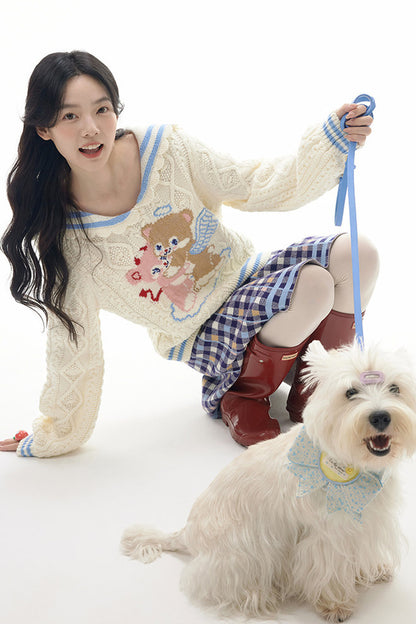 Heart Bear Knit Sweater Skirt Set-Up