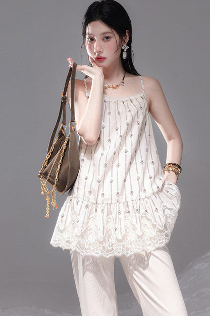 Vanilla Apricot Embroidered Camisole Set-Up