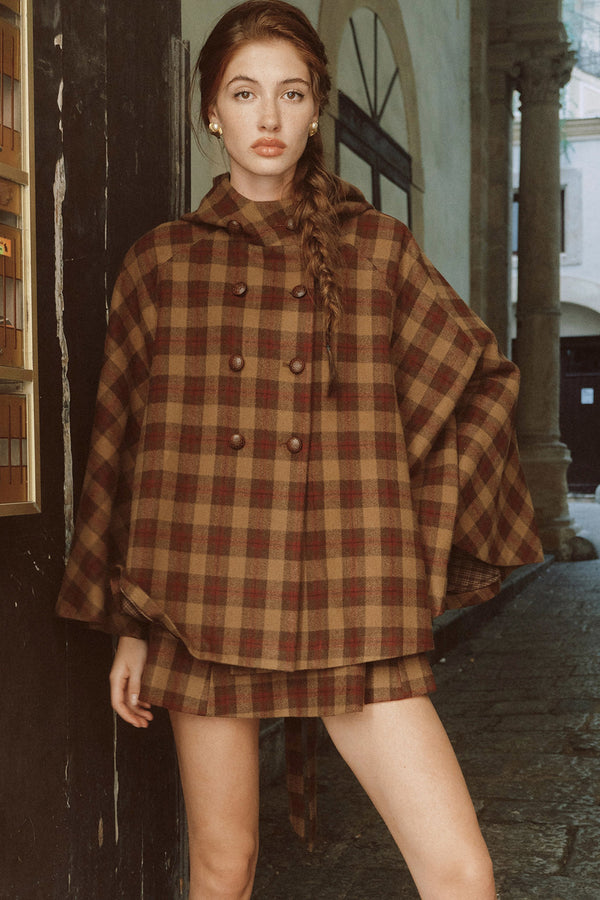 Brown Plaid Dress and Cape Set-Up