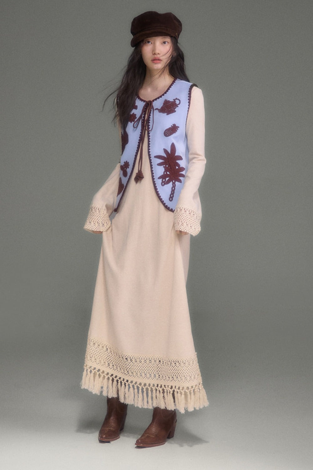 Tassel Knit Cape and Dress Set-Up