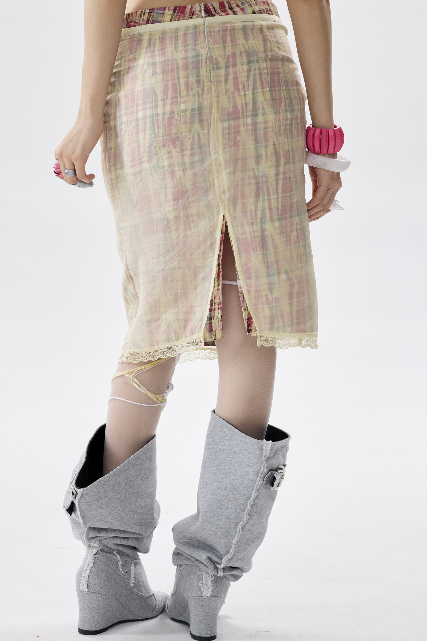Plaid Organza Cut-Out Skirt