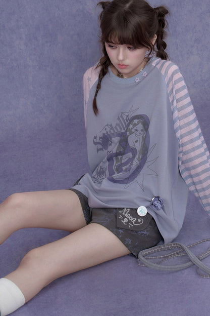 Purple Graffiti Print Raglan Blouse