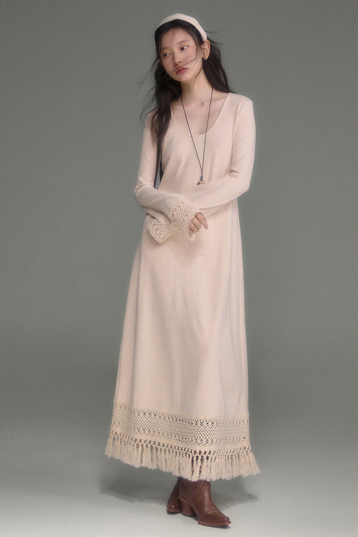 Tassel Knit Cape and Dress Set-Up