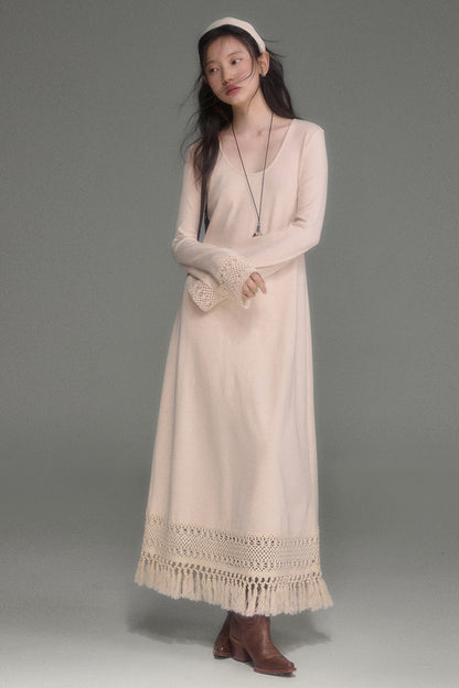 Tassel Knit Cape and Dress Set-Up