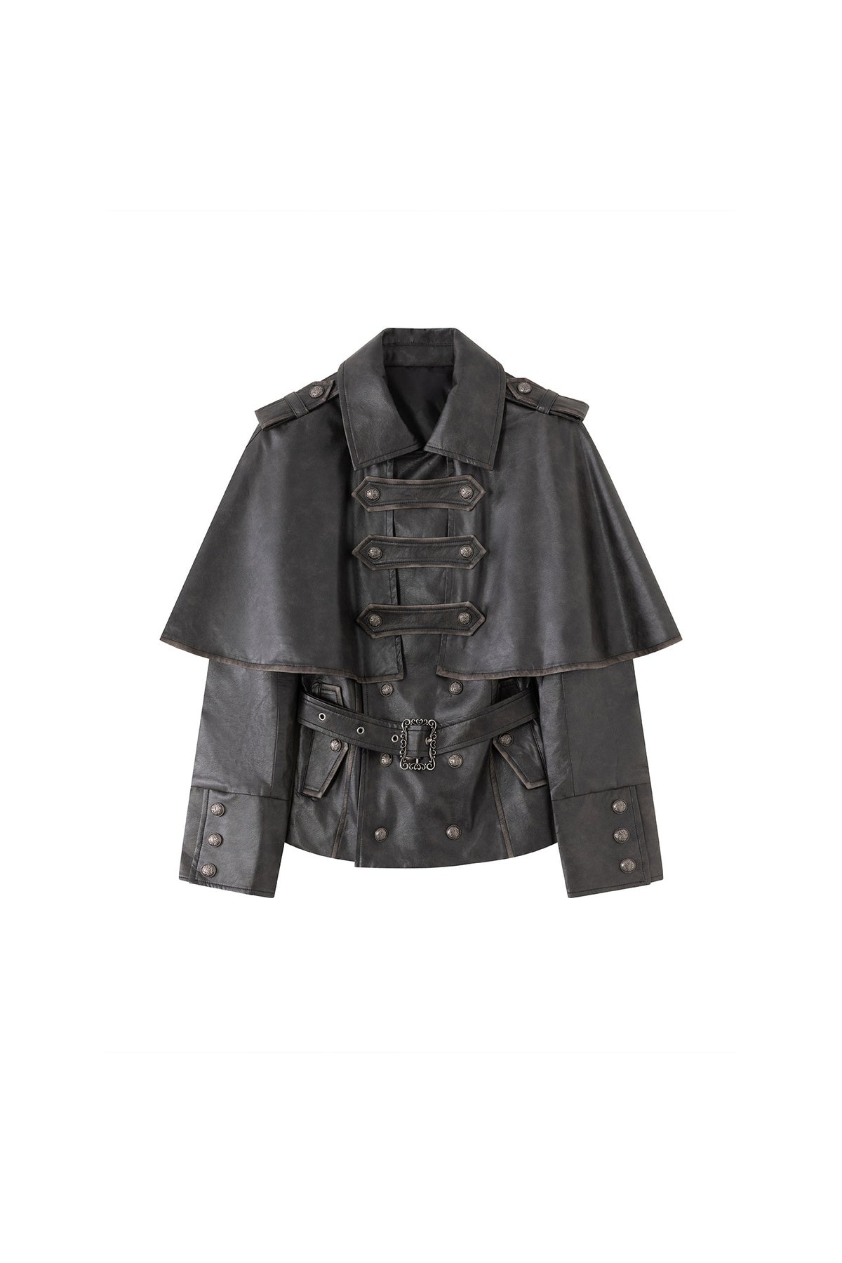 Detachable Cape Leather Jacket