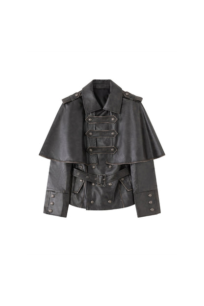 Detachable Cape Leather Jacket