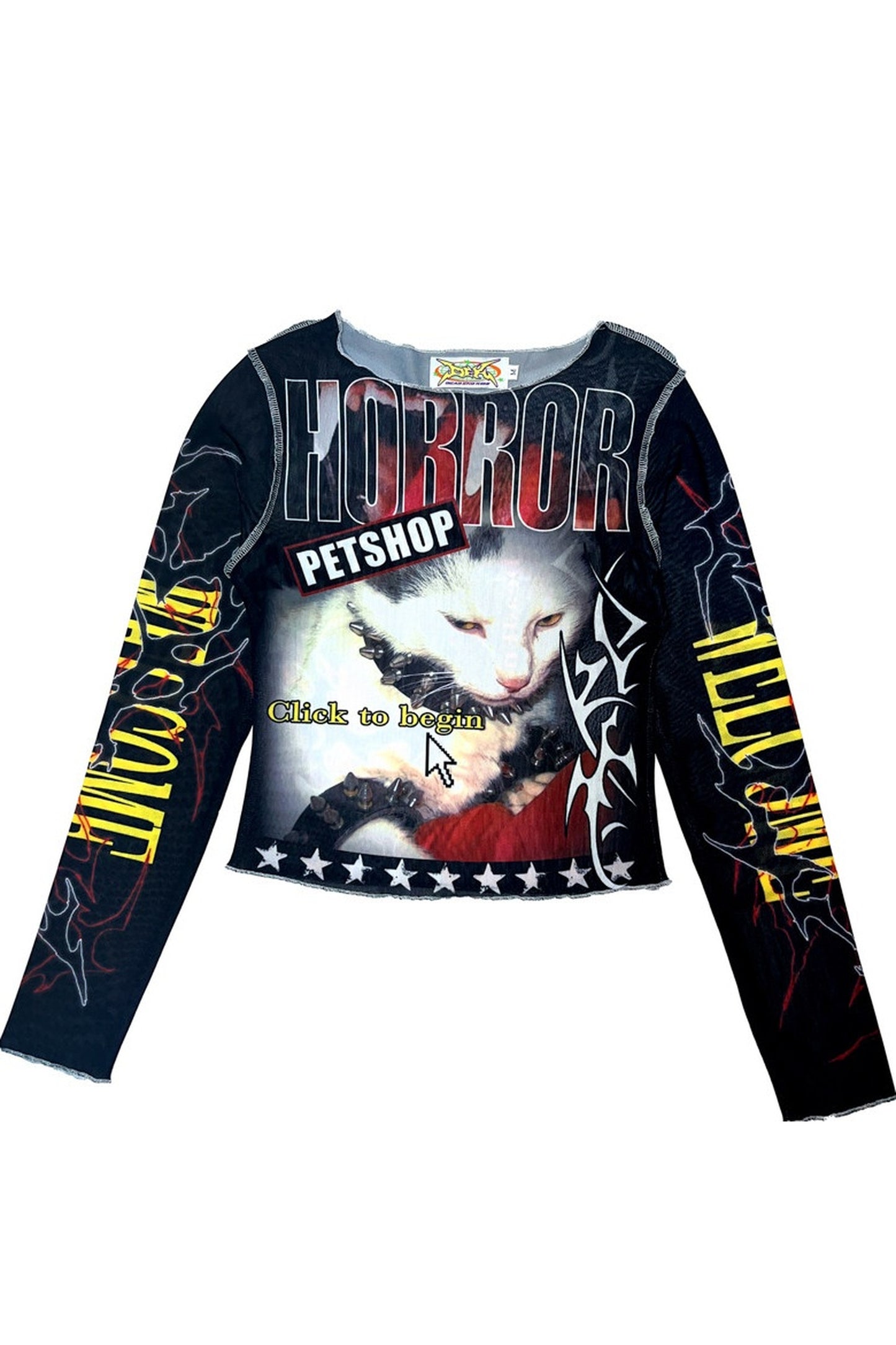 Y2K Graphic Long Sleeve Mesh Top