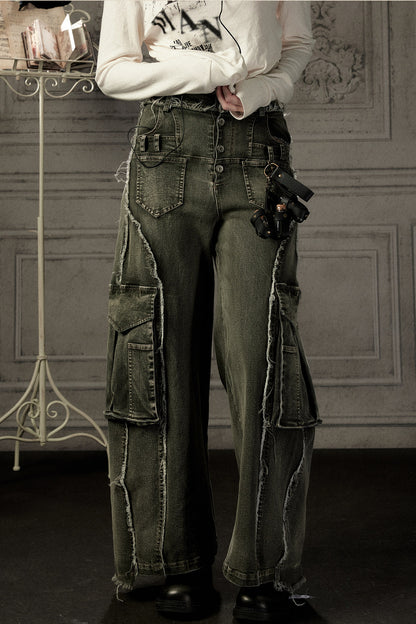 High-Waisted Wide-Leg Cargo Jeans
