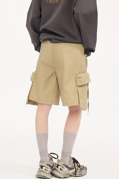 Khaki Washed Multi-Pocket Shorts