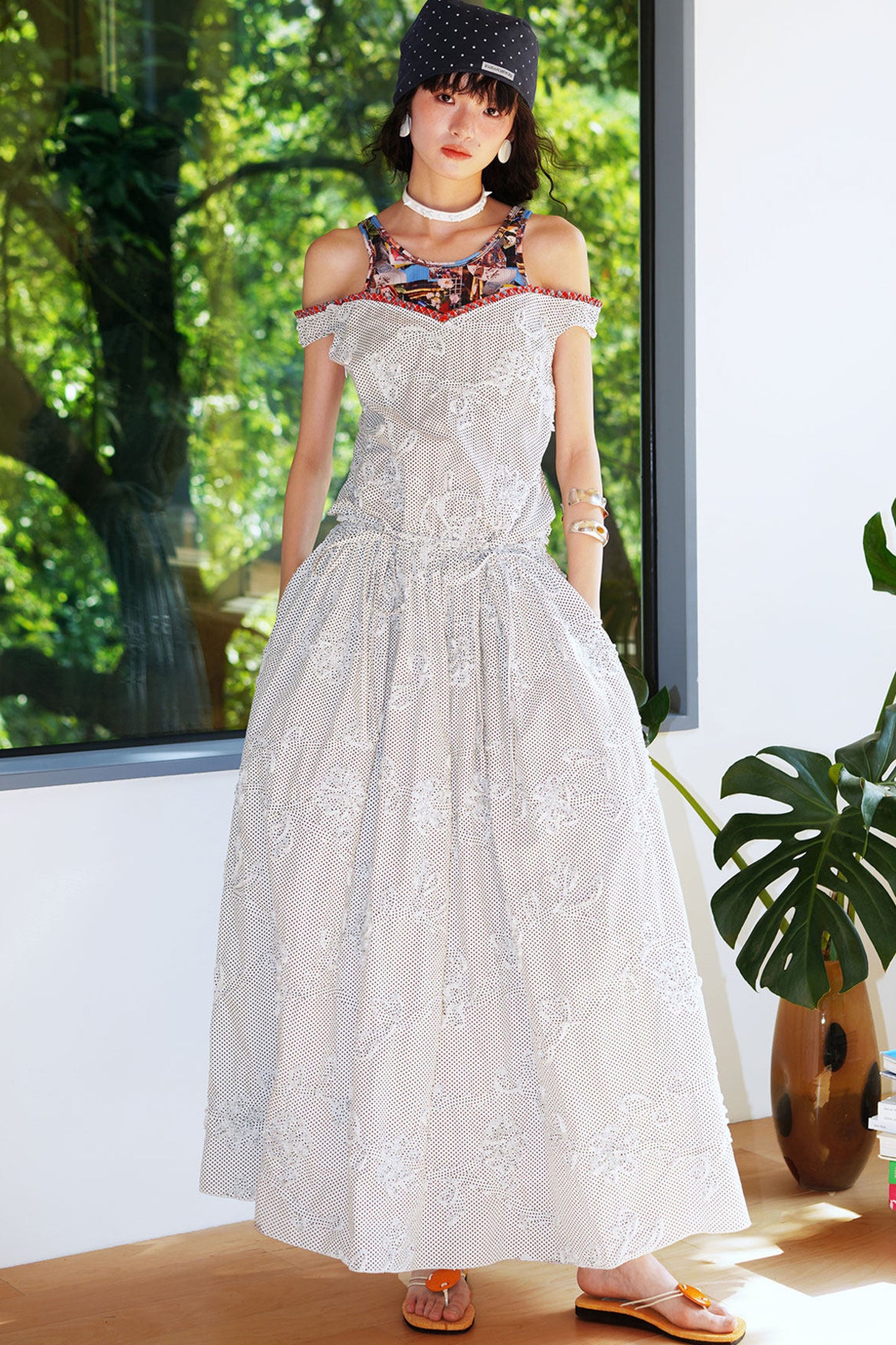 Vacation Polka Dot Embroidered Dress