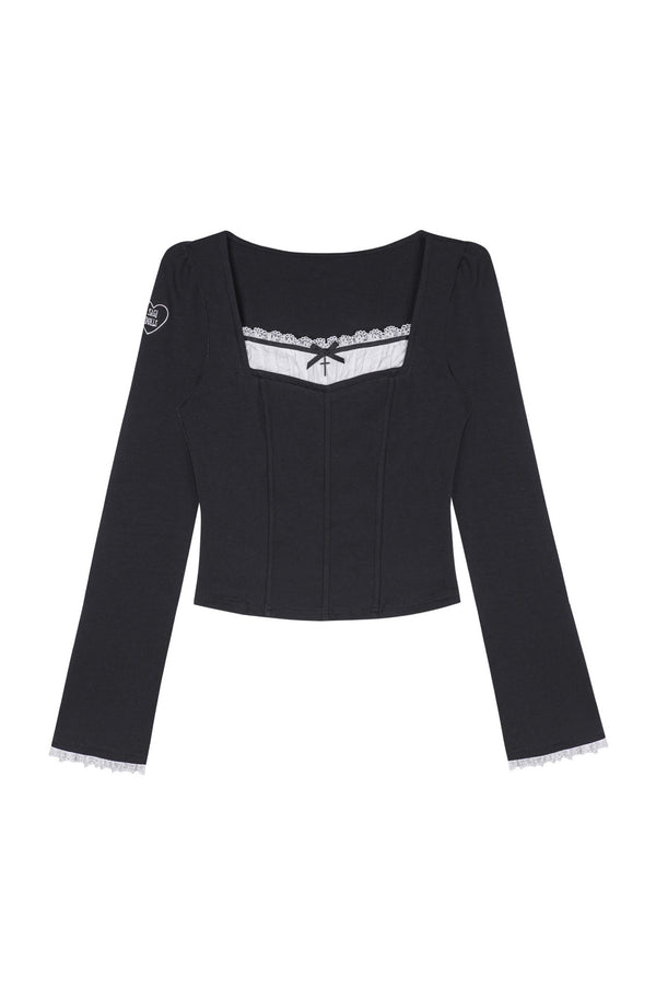 Black Faux Two-Piece Lace Top