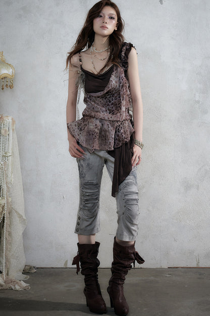 Vintage Distressed Lace Cropped Pants