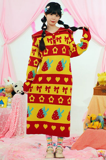 Erdbeer-Stricklangkleid