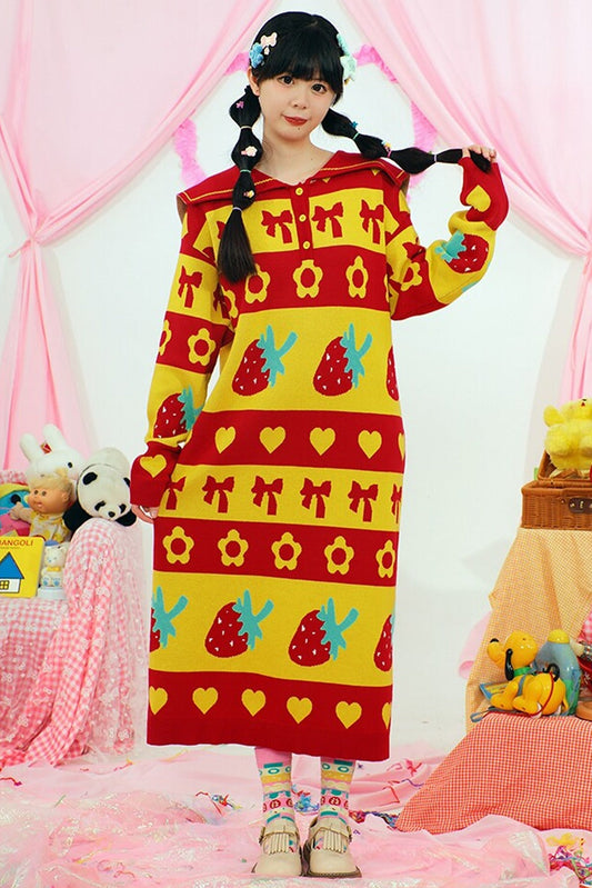 Strawberry Knitted Long Dress
