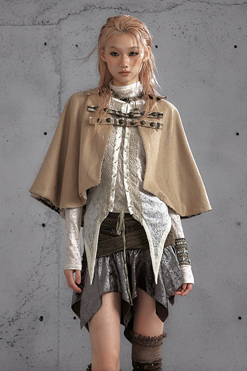 Reversible Wool Blend Plaid Cape