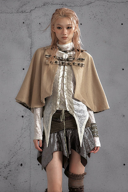 Reversible Wool Blend Plaid Cape