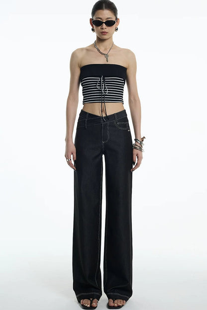 Black White Striped Ribbed Bandeau