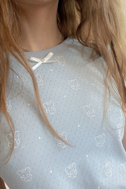 Tee-shirt à manches courtes à imprimé pois avec ours