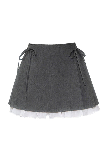 Preppy Shoulder Cutout Lace Blouse and Skirt Set-Up