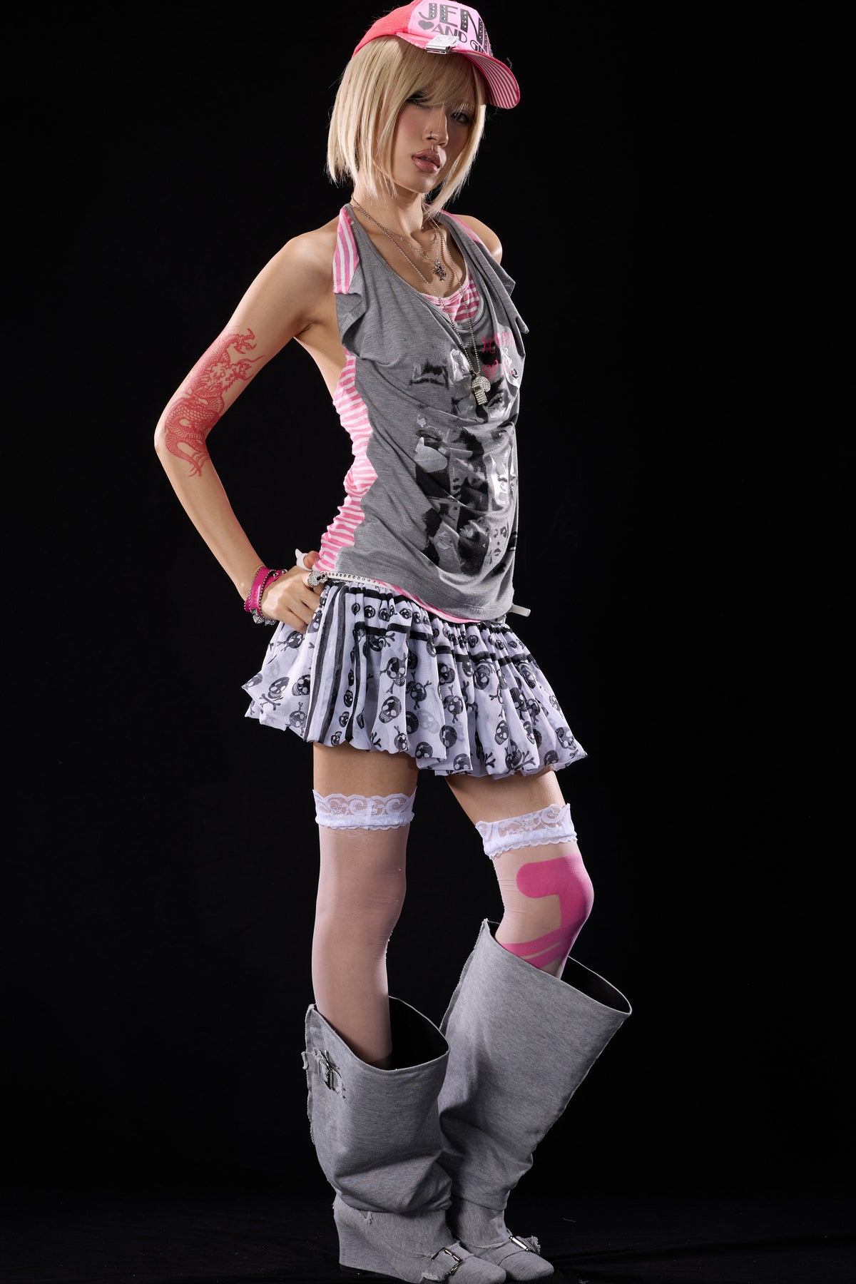 Low-Waist Skull Chiffon Miniskirt