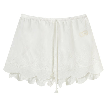 White Lace Trim Embroidered Skirt