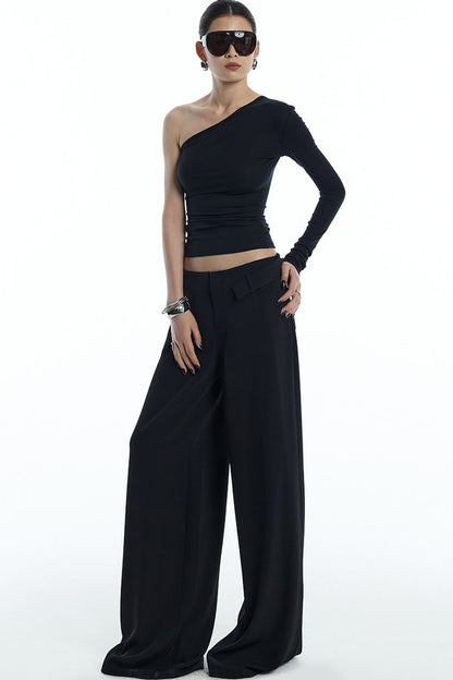 Ruched Waist One-Sleeve Knit Top