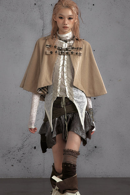 Reversible Wool Blend Plaid Cape