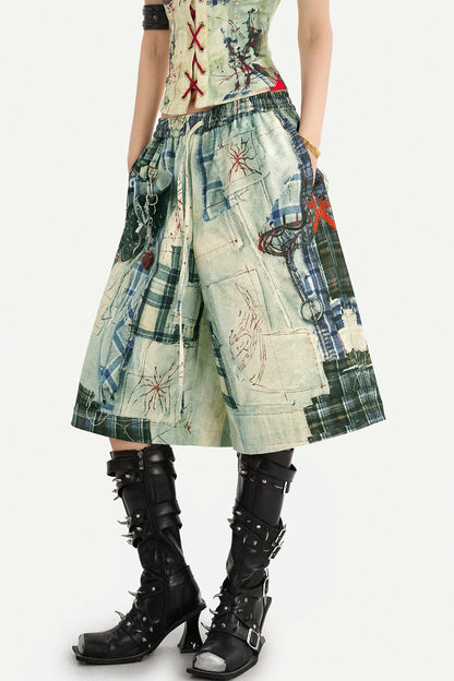 Patchwork Plaid Wide-Leg Pants
