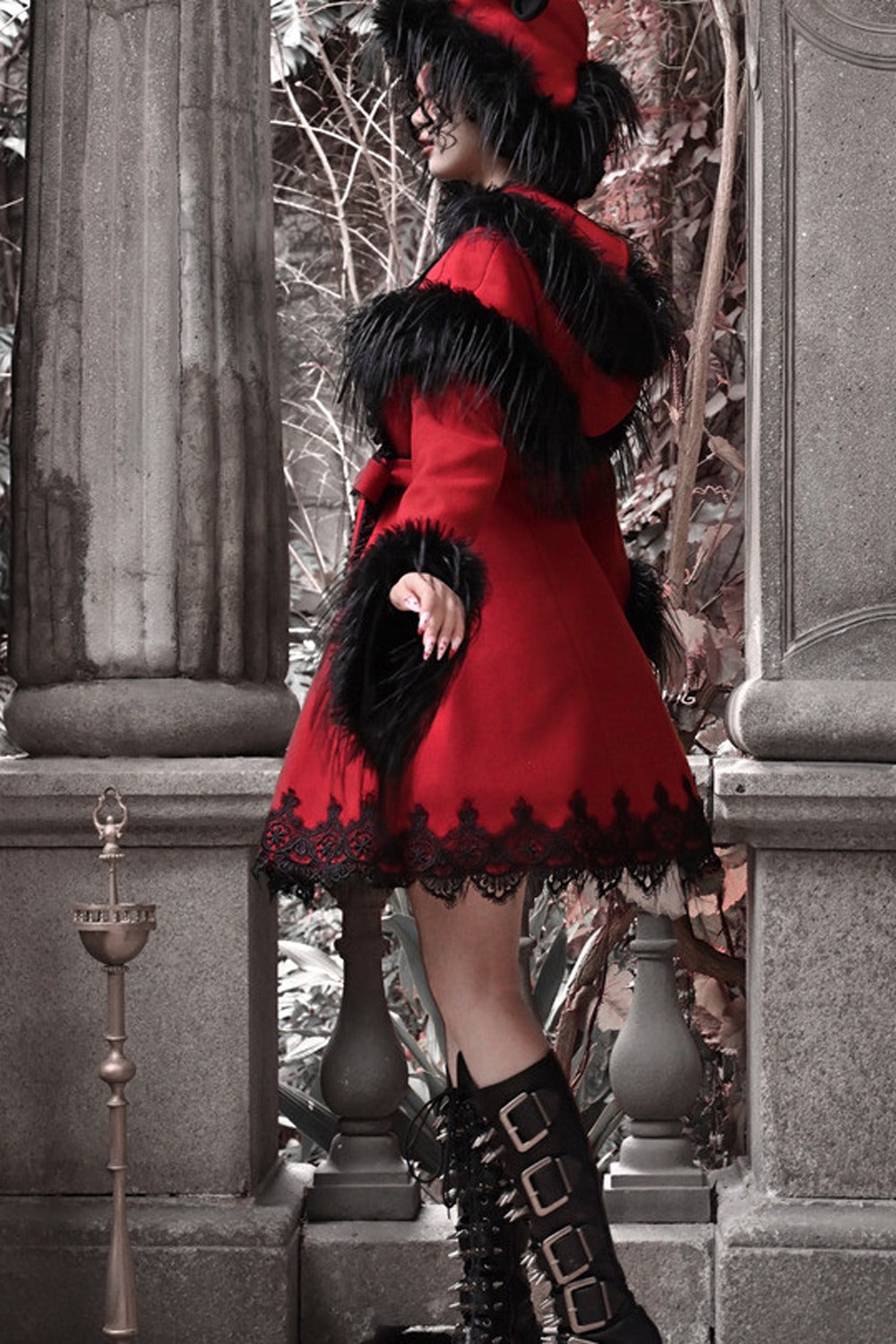 Gothic Bat Collar Woolen Cape Set