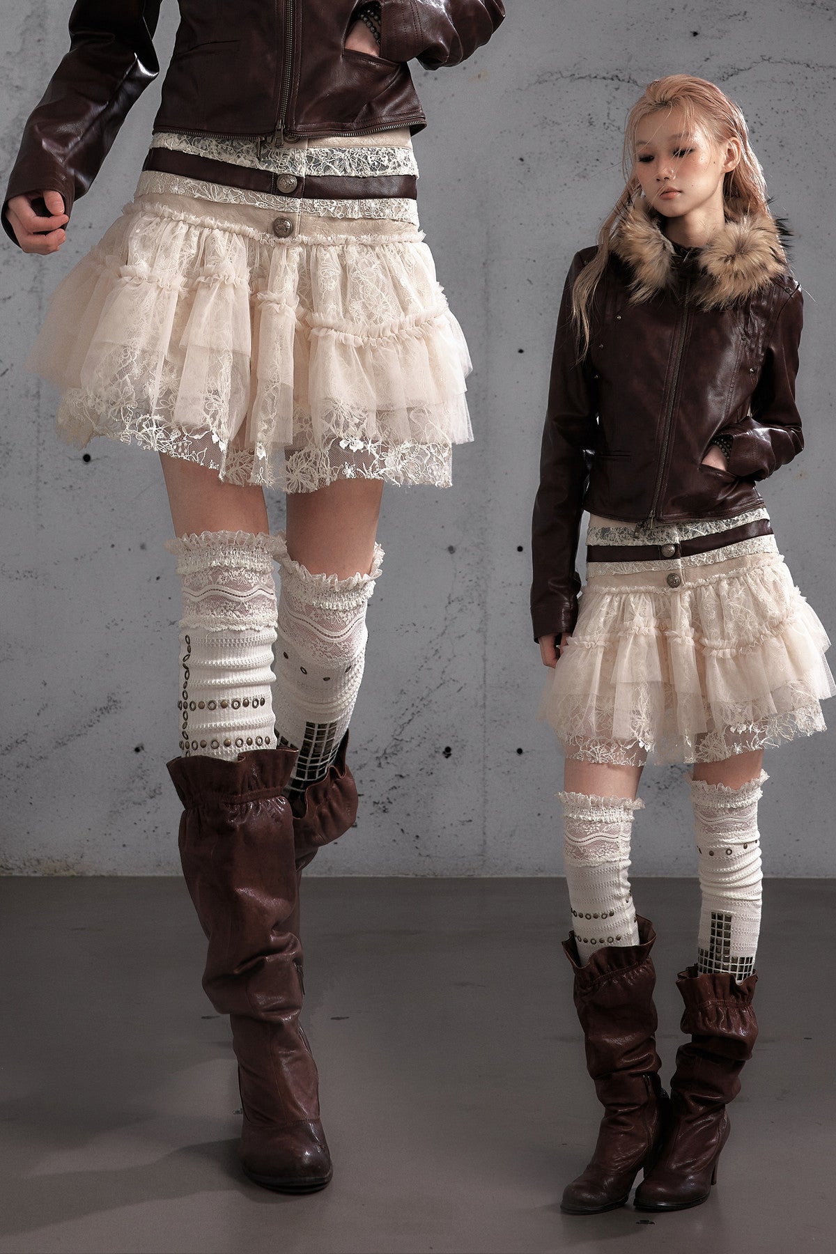 Lace Patchwork Pleated Multi-Layered Puffy Skirt