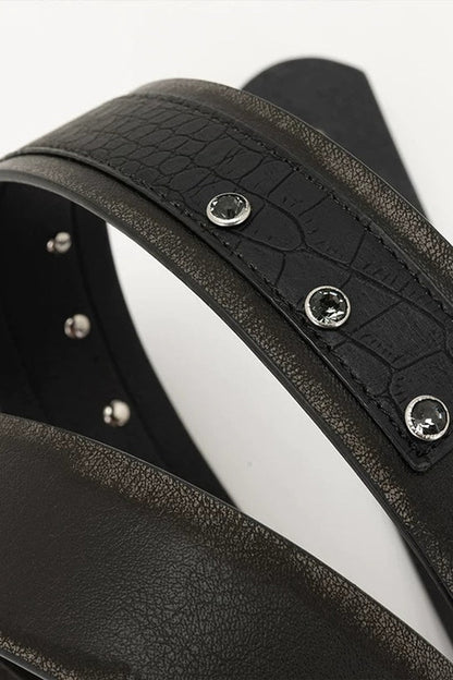 Carved Cross Studded Leather Belt