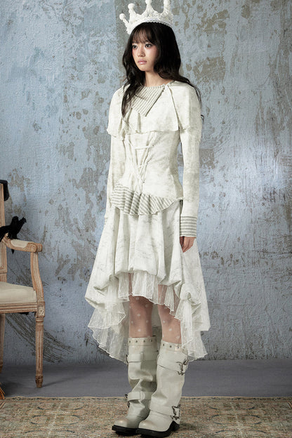 Asymmetrical Lapel Long-Sleeve Striped Patchwork Top