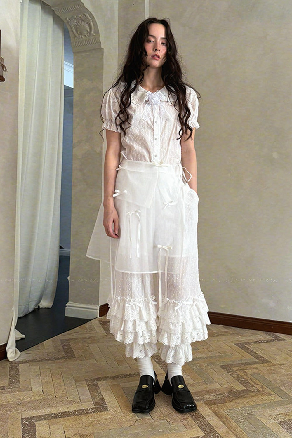 Transparent Doll Print Bowknot Apron Skirt