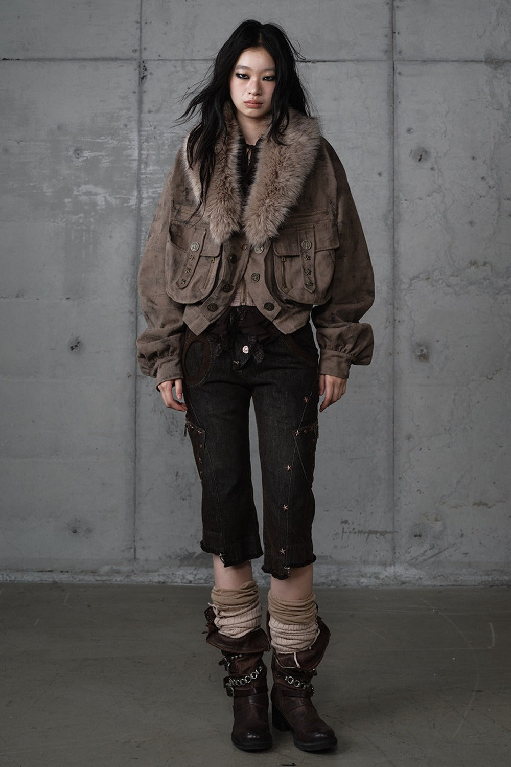 Loose Distressed Plaid Patchwork Jacket