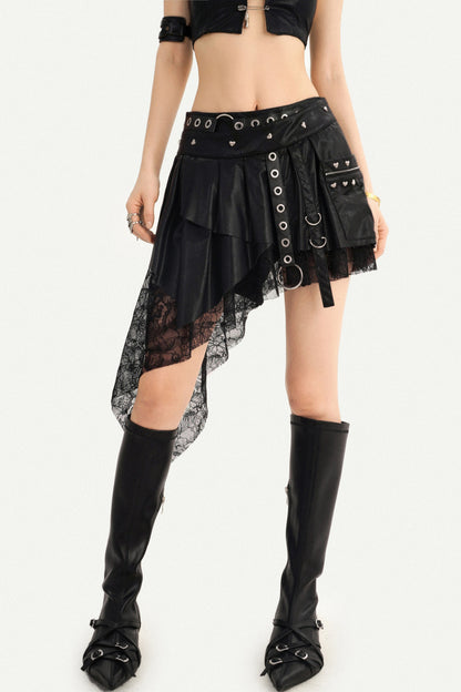 Punk Black Leather Metal Buckle Strap Camisole