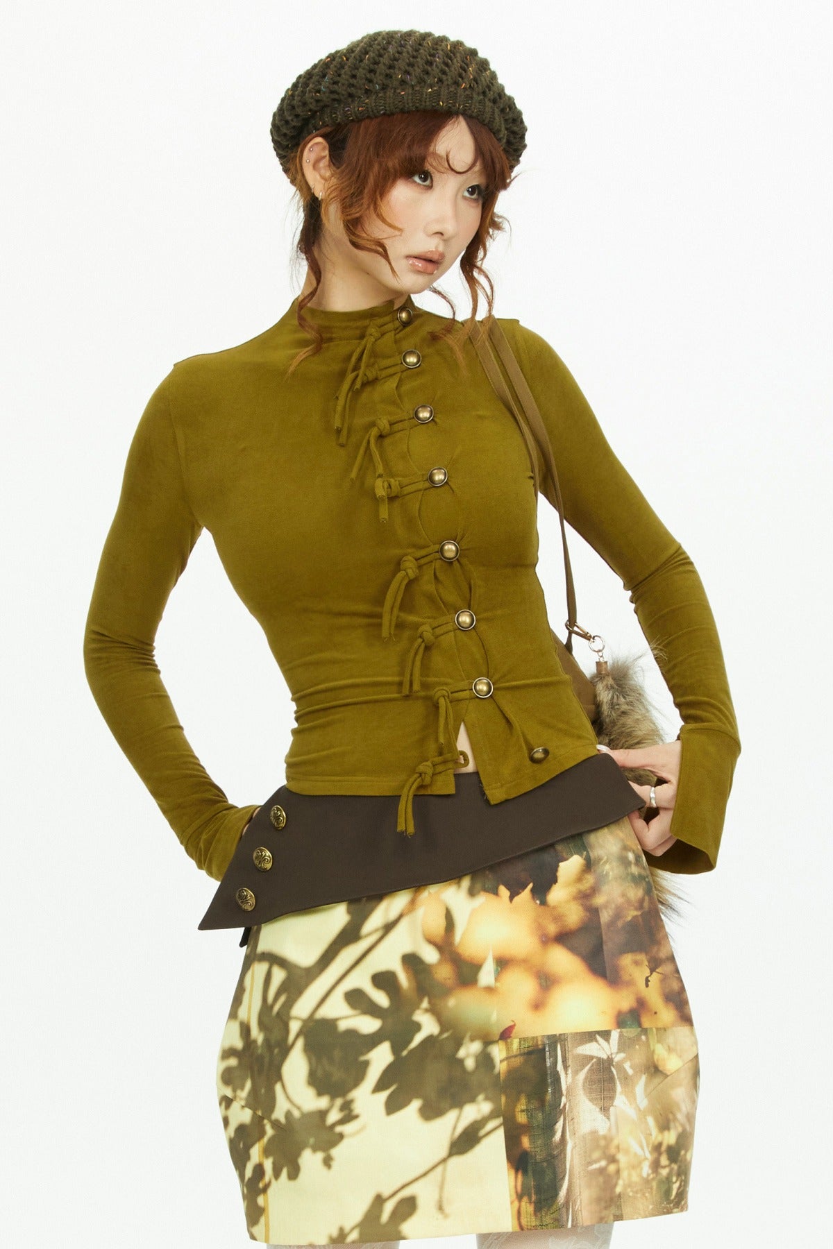 Low-Waist Tree Shadow Print Skirt