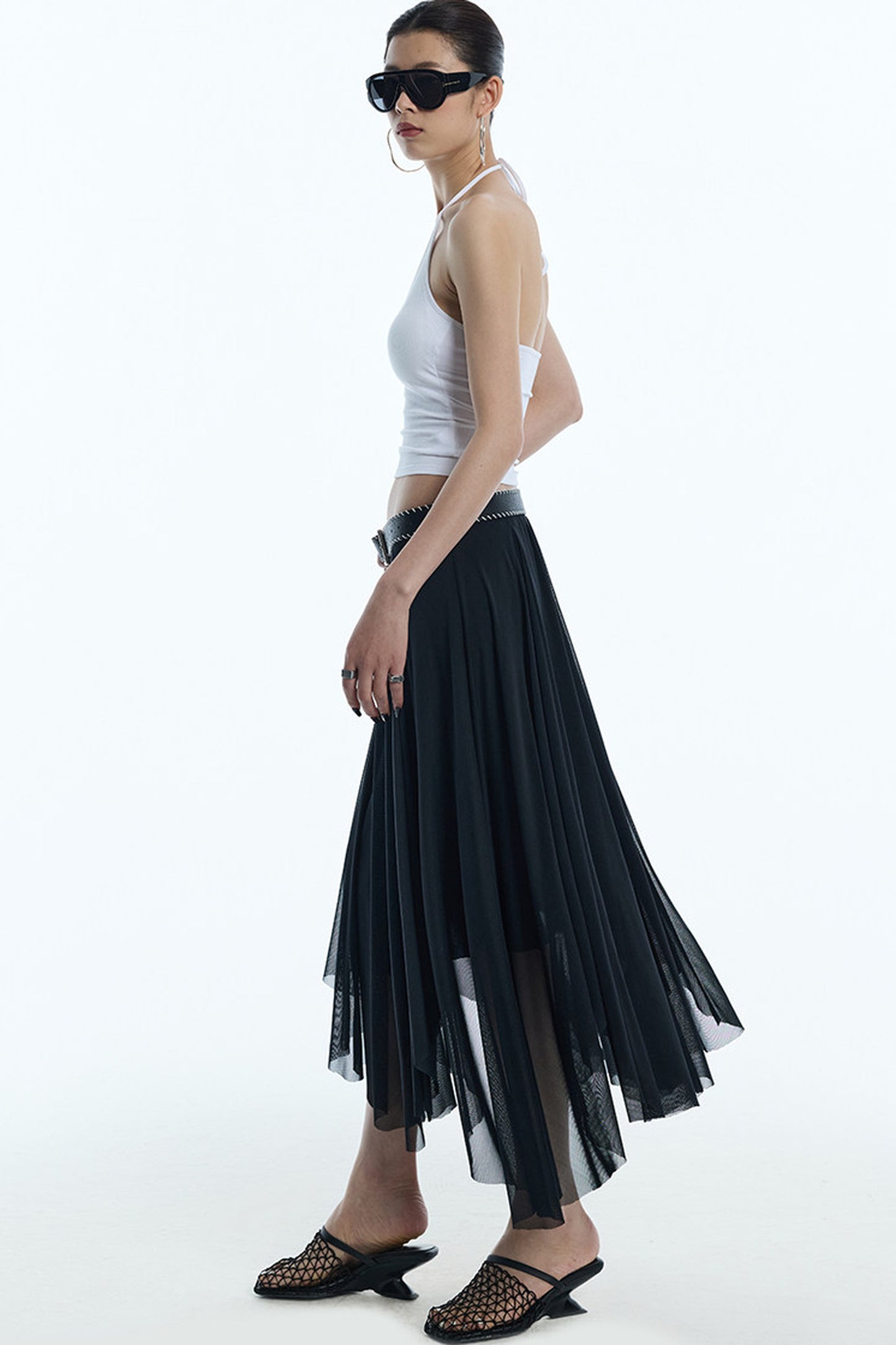 Asymmetrical Hem Mesh Skirt