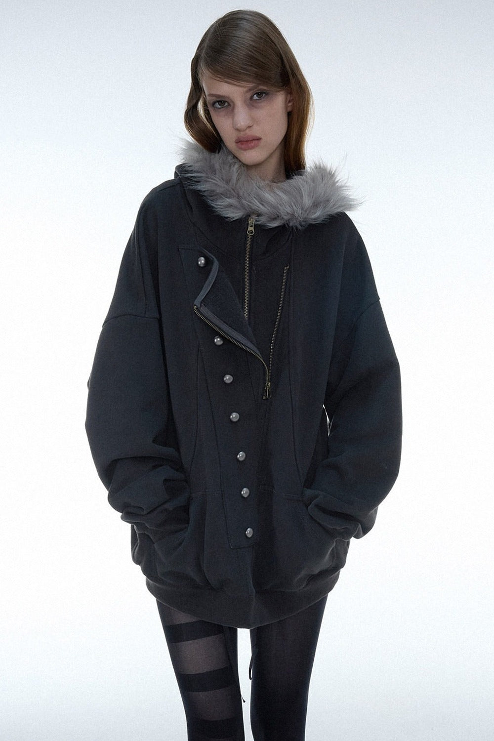 Oversize Hooded Fur Collar Jacket
