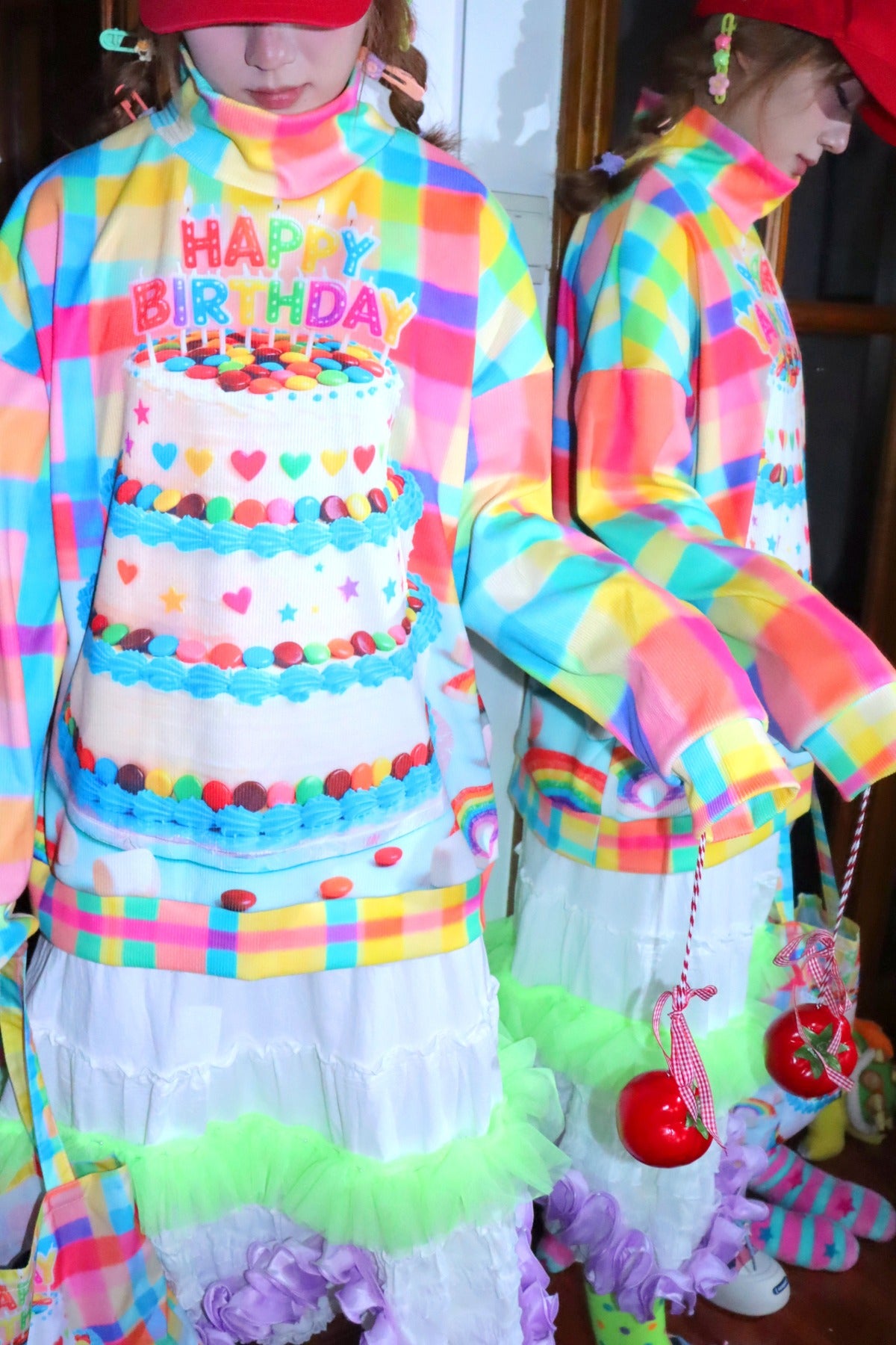Happy Birthday Plaid Long-Sleeved Pullover Sweatshirt
