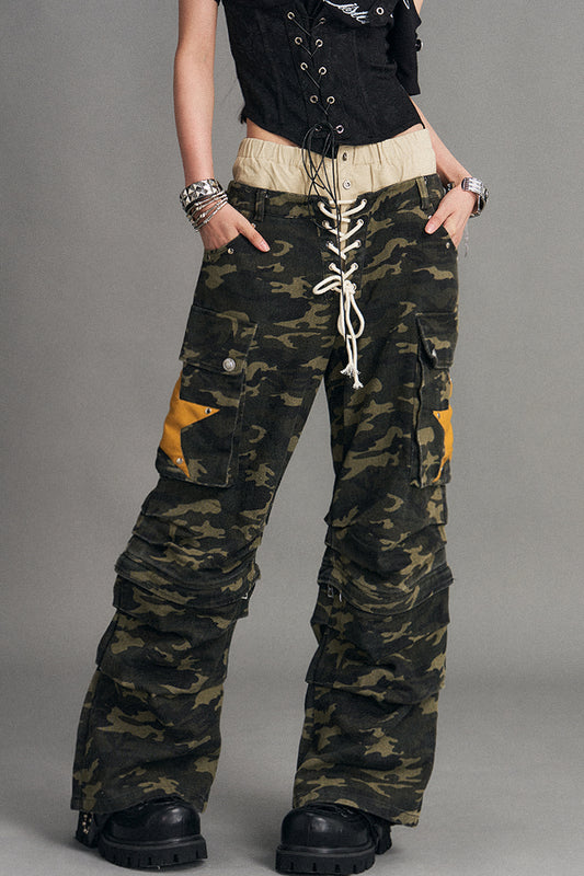 Detachable Camouflage Wide-Leg Pants