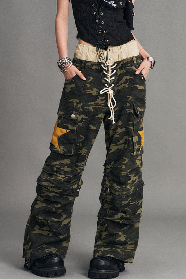 Detachable Camouflage Wide-Leg Pants