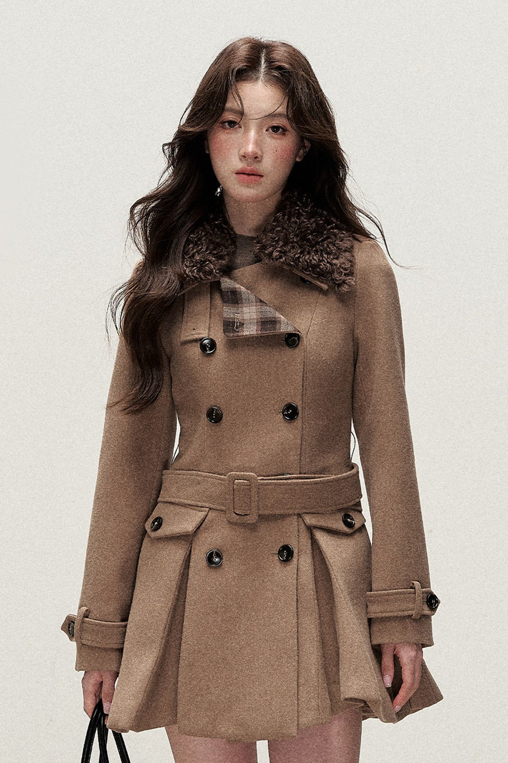 Brown Double-Breasted Wool Coat