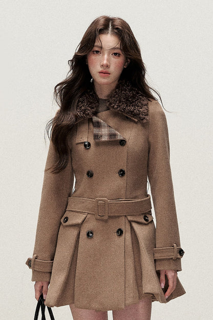 Brown Double-Breasted Wool Coat