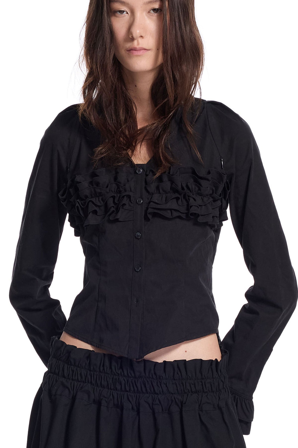 Punk Double Ruffle Puff Sleeve Shirt