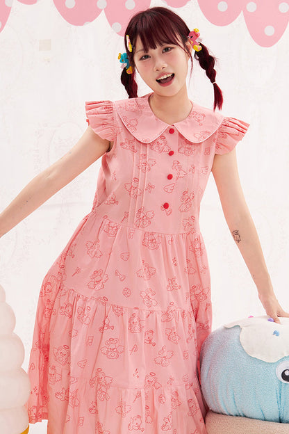 Flutter Sleeve Pink Dress