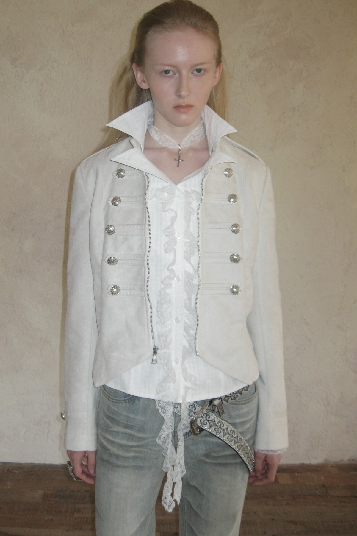 Lace Irregular Hem Long Sleeve Shirt
