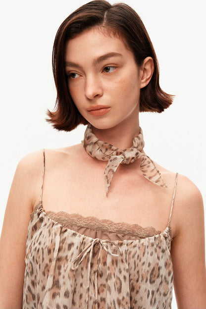 Retro Leopard Print Lace Tank Top Set